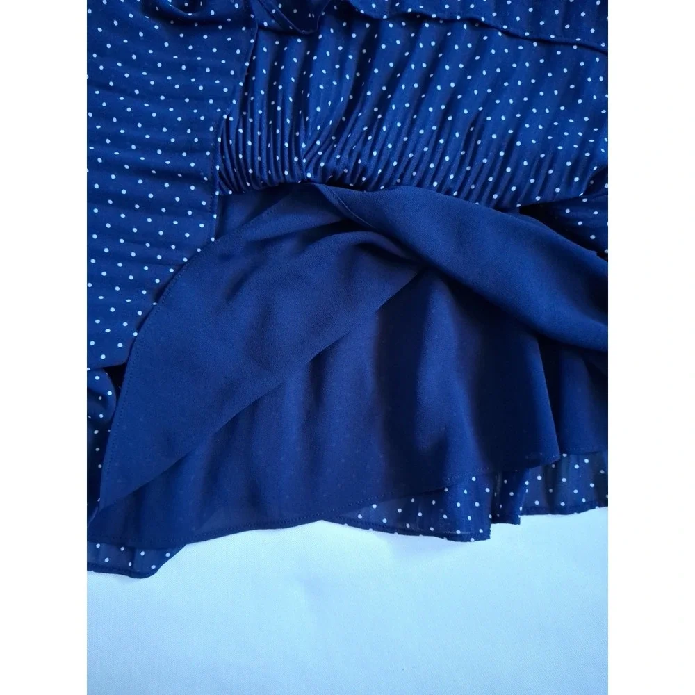 Michael Kors Womens Blue Cold Shoulder Sleeve Tie Neck Polka Dot Dress Size XS